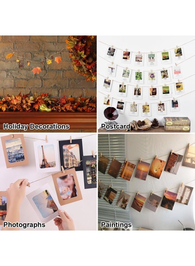 PTTIMFFM Macrame Photo Wall Display with Clips,  Picture Frame with 2 Strings and 40 Clips, Hanging Photo Rope for Wall Decoration, Boho Picture Display for Photos, Postcards and Collage, Bedroom and Living Room Decor(100×70 cm) - Image 5